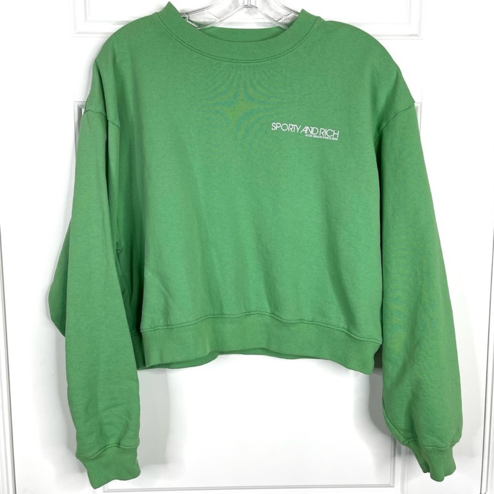 SPORTY & RICH Kelly Green Disco Crewneck Logo Sweatshirt NEW Size S